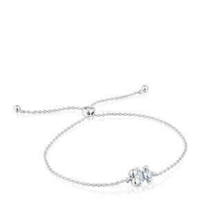 Tous Silver and Rock Crystal Quartz Bear Motif Chain Bracelet Color Bear